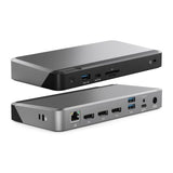 Alogic DX3 Triple 4K Docking Station with 100W Power Delivery, supporting three displays, USB-C connectivity, and sleek design.