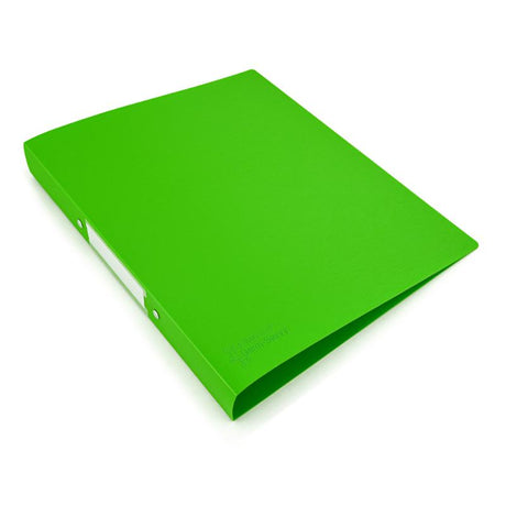 Vibrant green antibacterial A4 PP ring binder with a 25mm capacity, featuring a removable label holder for easy document organization.