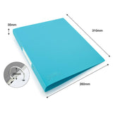 Aqua antibacterial A4 ring binder with a 35mm spine and 25mm paper capacity, featuring a removable label holder.