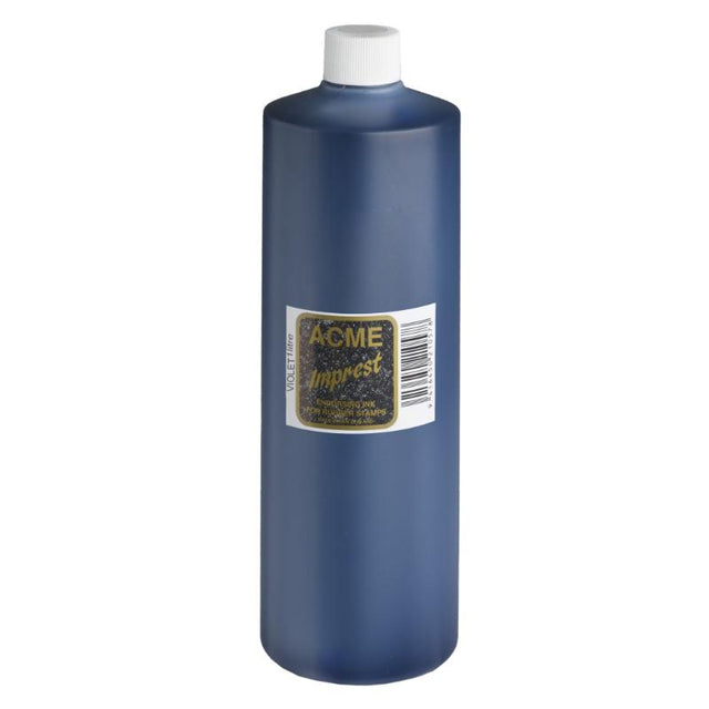 Acme Imprest Ink 1 Litre in vibrant violet, perfect for crisp stamping on paper and cardboard surfaces.