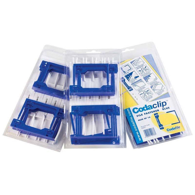 Codafile Codaclip Fastener 3 Pack in blue for easy document organization and accessibility without complete removal.