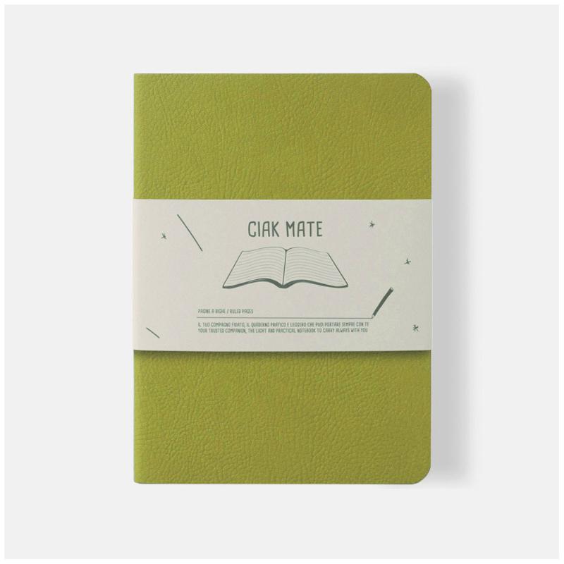 Vibrant lime softbound notebook with 64 lined cream pages and vegan leather cover, perfect for notes and journaling.