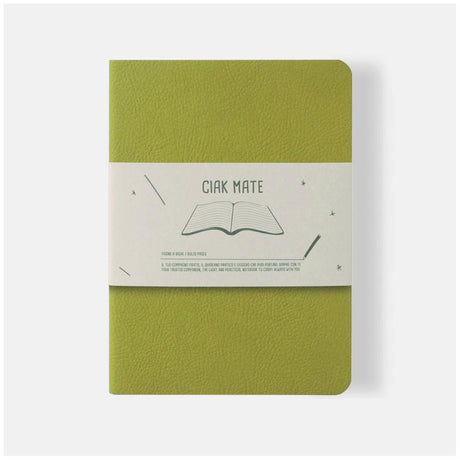 Vibrant lime softbound notebook with 64 lined cream pages and vegan leather cover, perfect for notes and journaling.