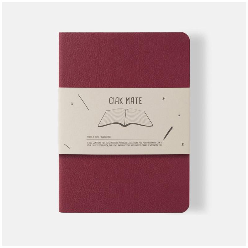 Ciak Mate 12 x 17 cm lined notebook in red, featuring 64 cream pages and a soft vegan leather cover for stylish note-taking.