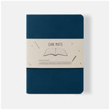 Stylish blue lined notebook with vegan leather cover, perfect for notes, to-do lists, and sketches, measuring 12 x 17 cm.