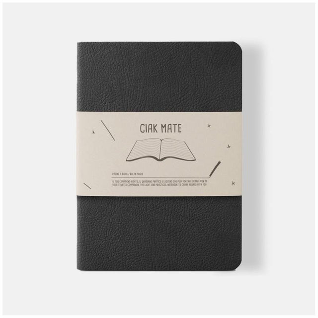 Elegant black softbound notebook with vegan leather cover and 64 lined cream pages, perfect for writing and organizing.