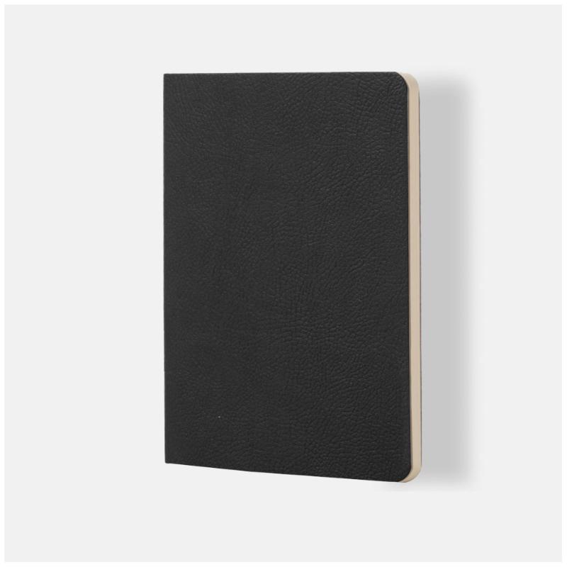 Elegant black Ciak Mate lined notebook, 12 x 17 cm, with soft vegan leather cover and 64 high-quality cream pages.