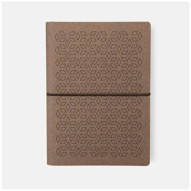 Ciak Vogue 12x17 cm lined notebook in Coffee Rhombus design, featuring ecological leather cover and high-quality, acid-free paper.