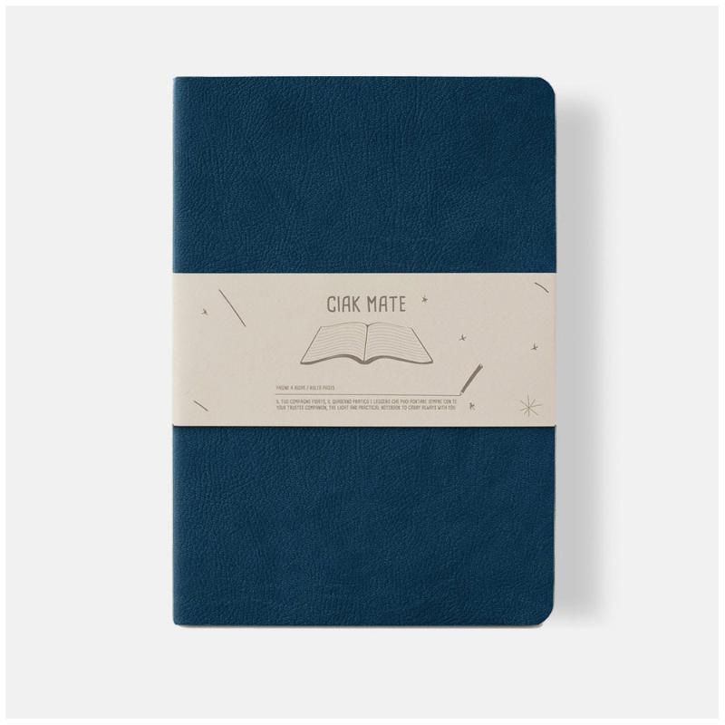 Ciak Mate A5 lined notebook in blue with soft vegan leather cover and 64 cream pages for elegant note-taking.