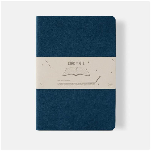 Ciak Mate A5 lined notebook in blue with soft vegan leather cover and 64 cream pages for elegant note-taking.