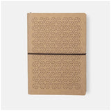 A5 lined notebook with a tan rhombus design, featuring eco-friendly leather cover and smooth 110 gsm acid-free paper.