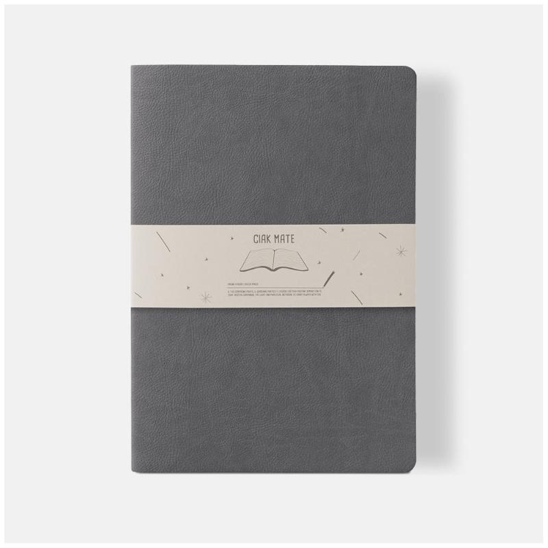 Ciak Mate A4 lined notebook in grey with soft vegan leather cover, 64 cream pages for elegant writing and note-taking.