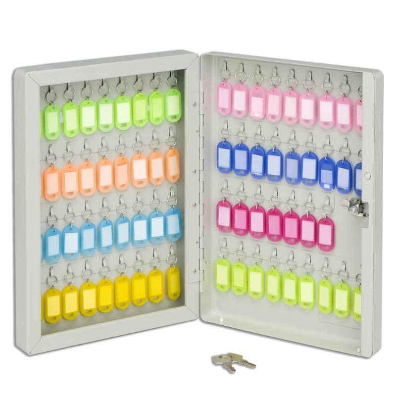 Durable SR Key Box for 70 keys, made of strong metal, with labels, wall-mountable, and includes 2 security keys.
