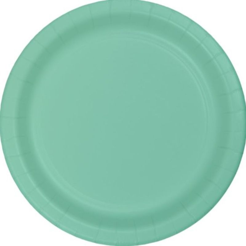 Fresh mint green paper lunch plates, 18cm, pack of 24, ideal for stylish, eco-friendly dining at events and gatherings.