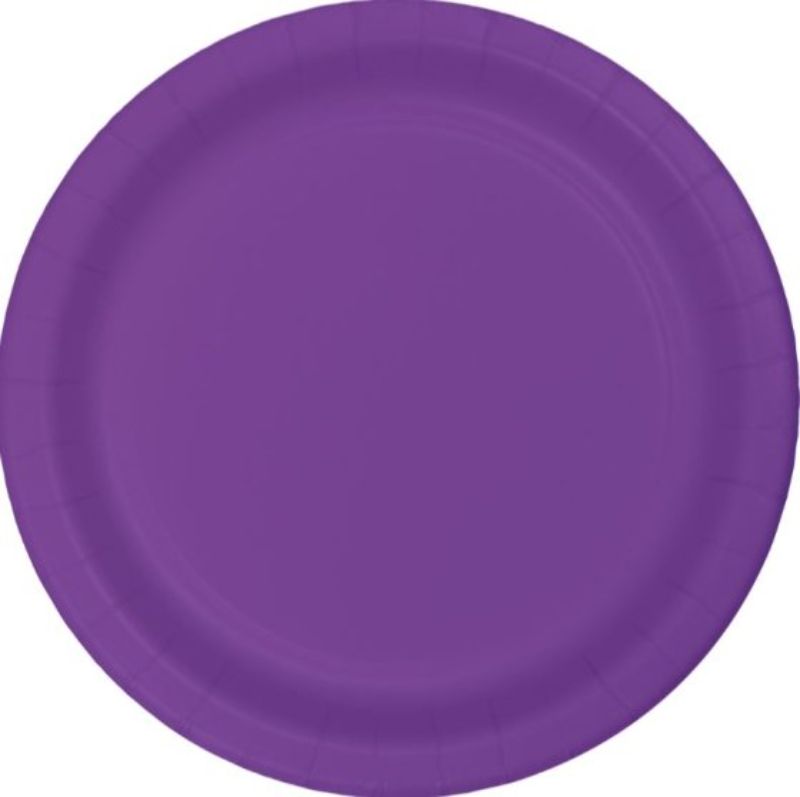 Amethyst purple disposable dinner plates, 23cm, pack of 24, eco-friendly and stylish for all occasions.