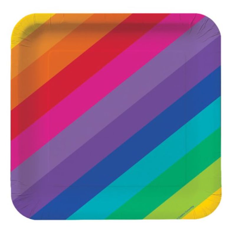 Colorful square paper dinner plates, 23cm, eco-friendly, pack of 8, perfect for parties and easy cleanup.