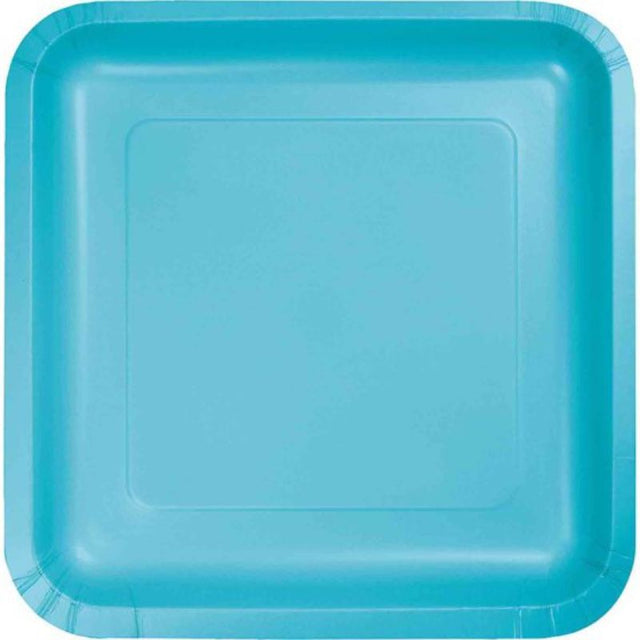 Bermuda blue square paper lunch plates, 18cm, pack of 18, perfect for stylish outdoor and indoor gatherings.