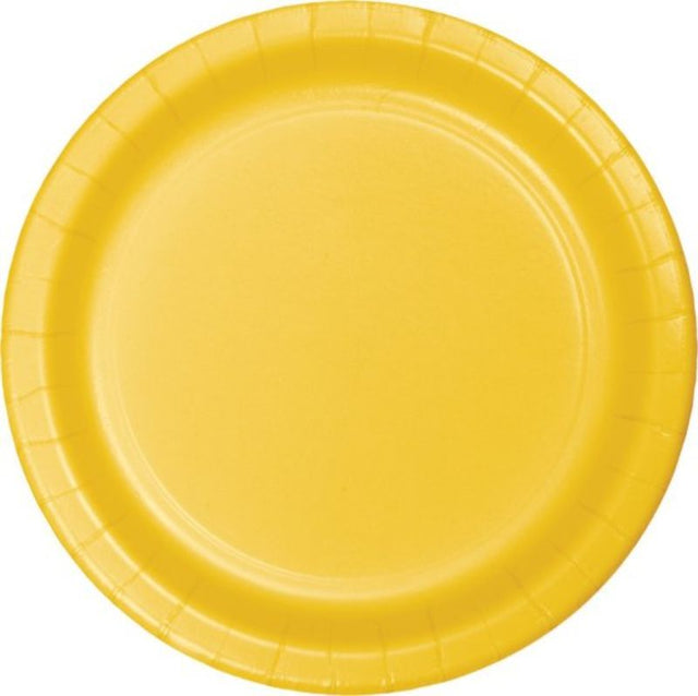 Vibrant school bus yellow dinner plates, 23cm, pack of 24, perfect for parties, picnics, and everyday use.