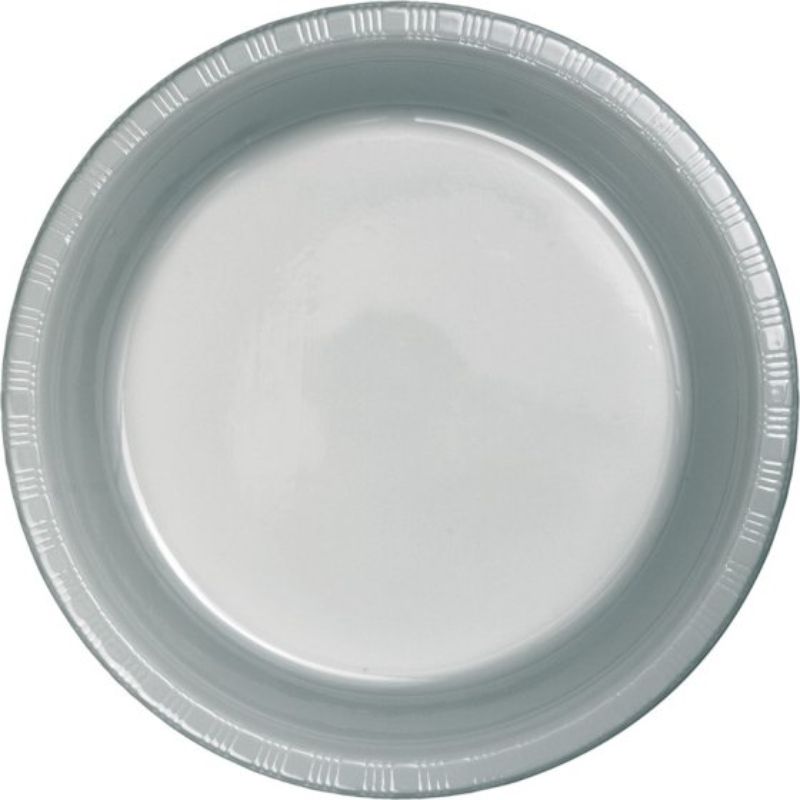 Shimmering silver disposable dinner plates, 23cm, pack of 24, perfect for elegant dining at events and gatherings.