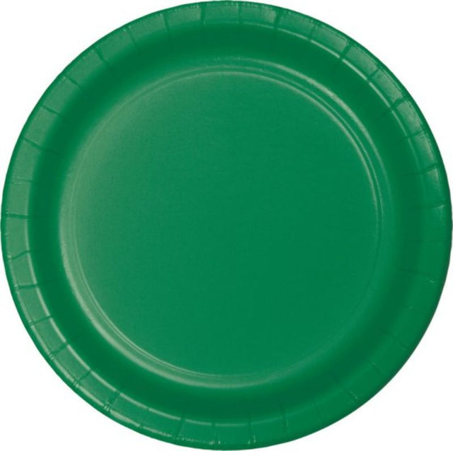 Emerald green paper dinner plates, 23cm, pack of 24, perfect for stylish dining and eco-friendly events.