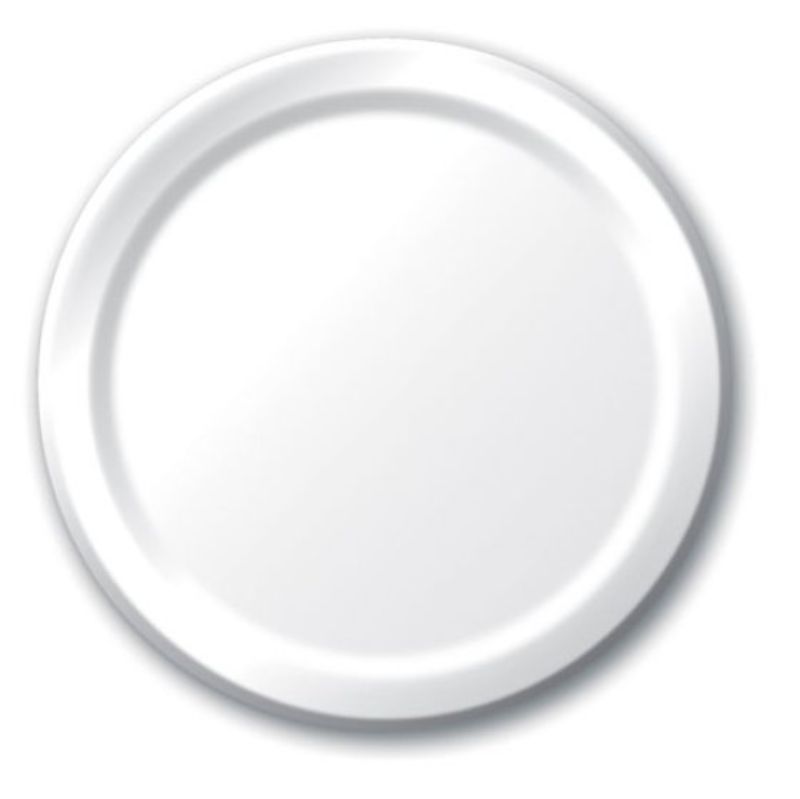 White disposable paper lunch plates, 18cm, pack of 24, eco-friendly, versatile for events and easy cleanup.