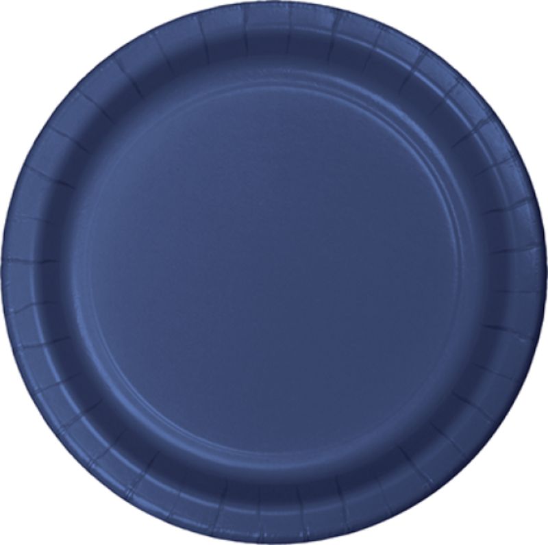 Navy blue 18cm paper lunch plates, pack of 24, ideal for outdoor events and elegant dining, disposable for easy cleanup.