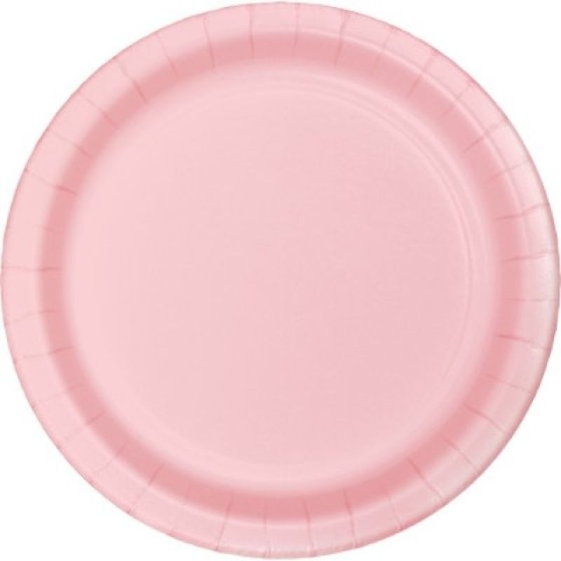 Classic pink disposable lunch plates, 18cm, perfect for appetizers and desserts, ideal for parties and easy cleanup. Pack of 24.