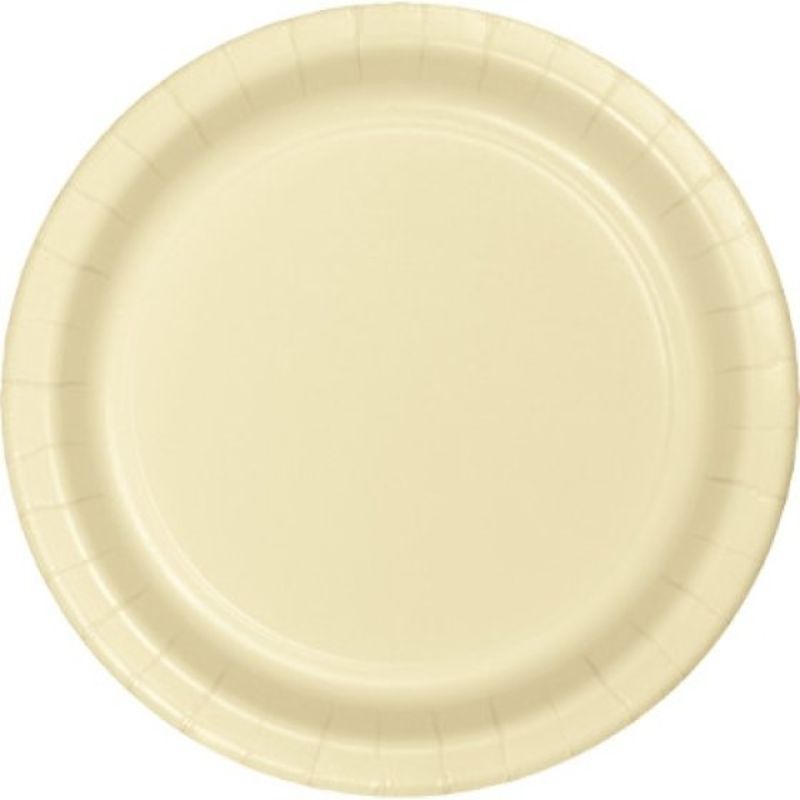 Elegant ivory paper lunch plates, 18cm, pack of 24, ideal for appetizers and desserts at any event, eco-friendly and disposable.