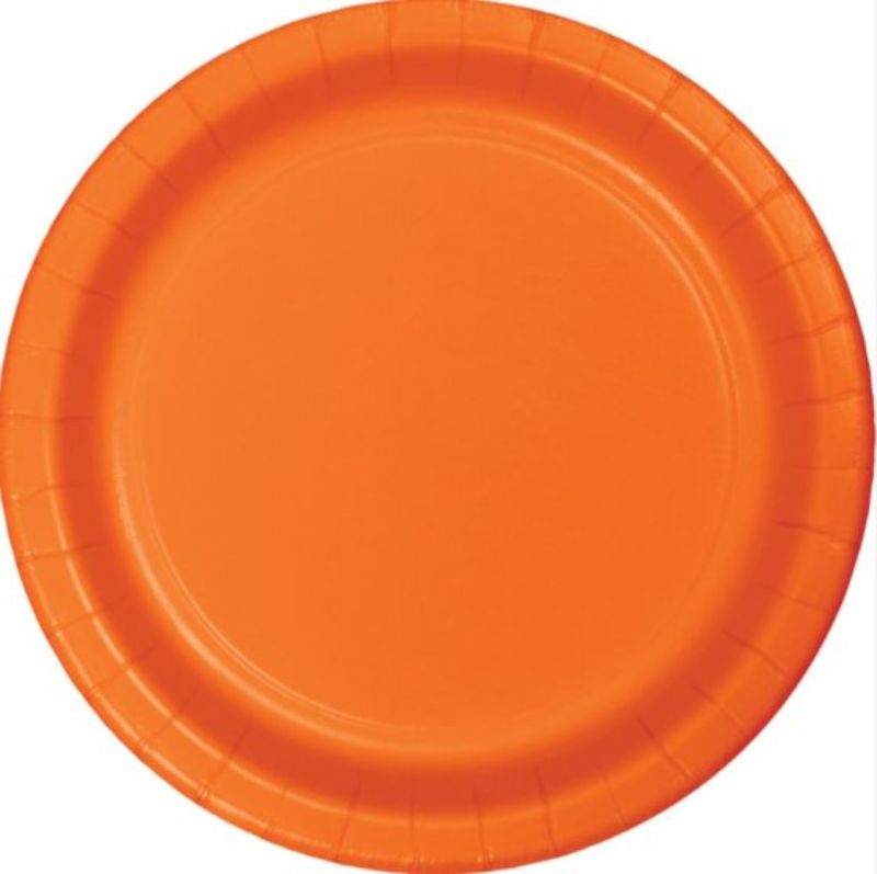 Vibrant Sunkissed Orange paper lunch plates, 18cm, pack of 24, ideal for stylish outdoor gatherings and easy cleanup.