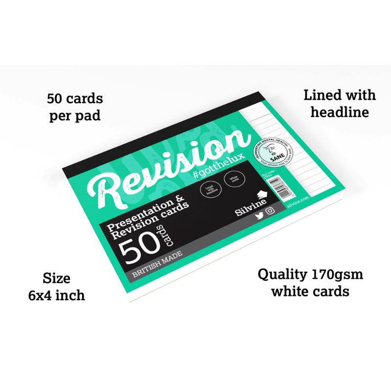 Luxpad 6x4 ruled card pad with 50 white cards, perfect for organizing notes and enhancing exam revision or presentations.