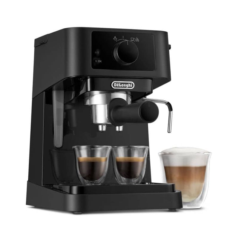 De'Longhi Stilosa Manual Espresso Maker: 15-bar pump, milk frother, stainless steel boiler, and user-friendly design.