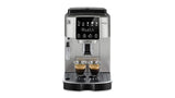 De'Longhi Magnifica Start Silver Black espresso machine with built-in grinder, customizable settings, and sleek design.