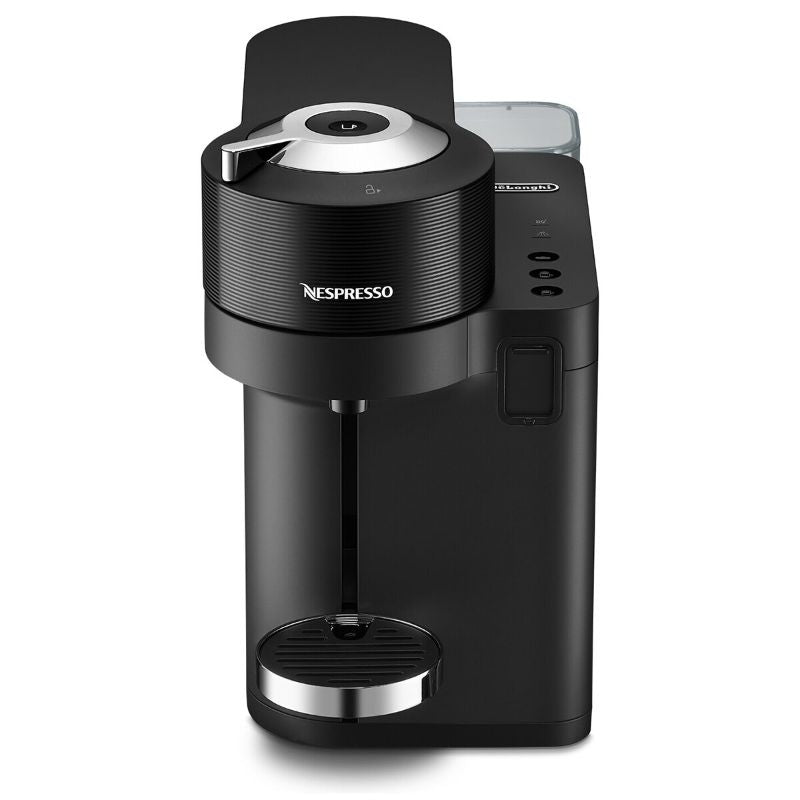 Nespresso De'Longhi Vertuo Lattissima in black, a compact coffee machine with milk frother for espresso, cappuccino, and latte.