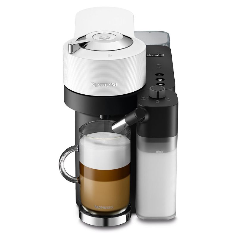 Nespresso De'Longhi Vertuo Lattissima in white, featuring integrated milk frother and intuitive controls for barista-quality coffee.