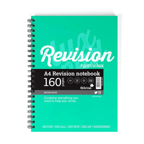 Luxpad Revision Notebook A4 with 160 pages, wiro bound, laminated cover, and unique study layout for effective note-taking.