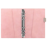 Pale pink Filofax organiser with elastic closure, spacious pockets, and a week-on-two-pages diary for stylish planning.