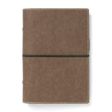 Filofax Eco Essential Personal Organiser in Dark Walnut, featuring vegan material, elastic closure, and internal pockets for eco-friendly planning.