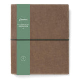 Filofax Eco Essential A5 Organiser in Dark Walnut, featuring a sustainable paper cover, elastic closure, and internal pockets.