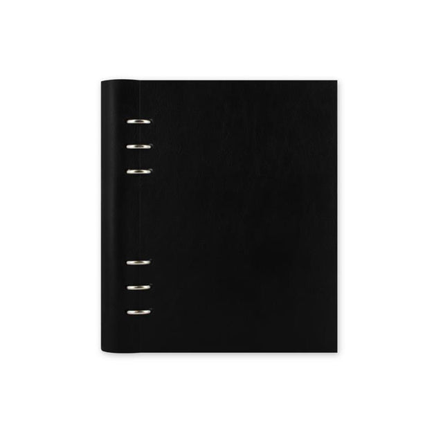 Filofax Clipbook A5 in Black Lined, a stylish organizer with a leather-look cover, includes various notepaper and planners.