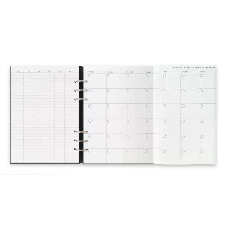 Filofax Clipbook A5 in black with lined pages, featuring a leather-look cover and flexible binder design for easy organization.