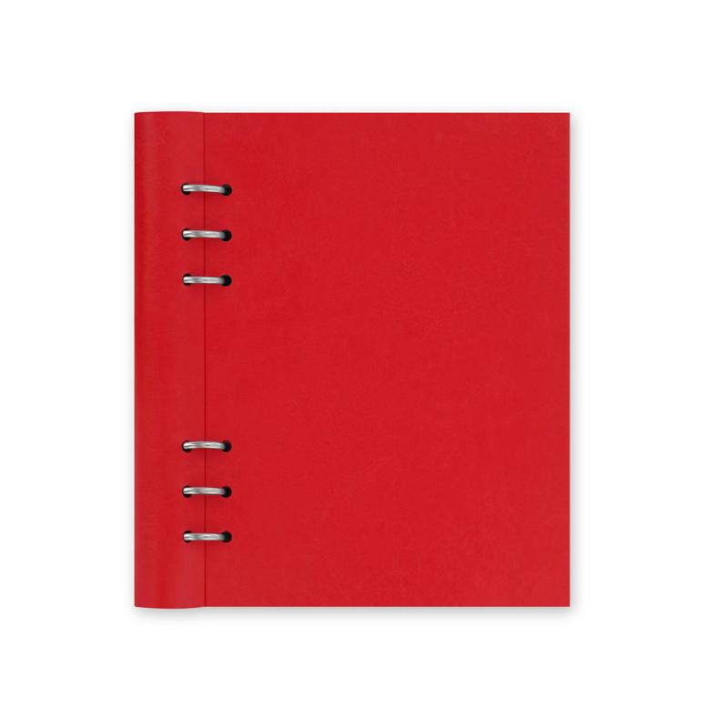 Filofax Clipbook A5 Poppy Lined with leather-look cover, includes various sheets and storage for pens and charms.