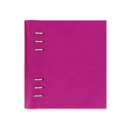 Vibrant fuchsia A5 Clipbook with a leather-look cover, expandable design, and included ruled and planning sheets.