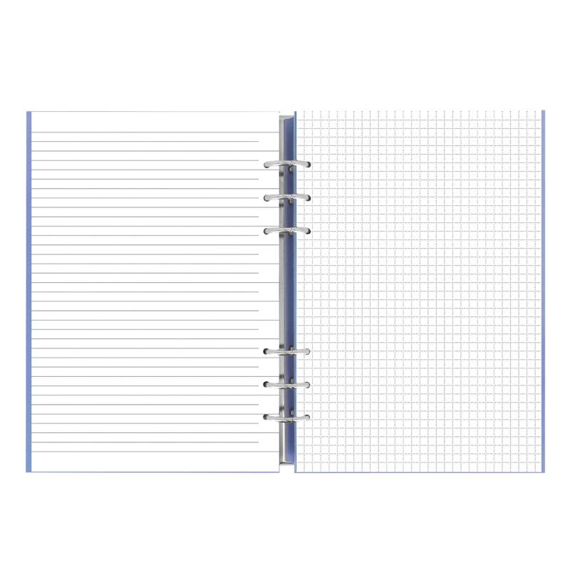 Filofax Clipbook A5 in Vista Blue features a stylish leather-look cover, expandable design, and includes assorted planning sheets.