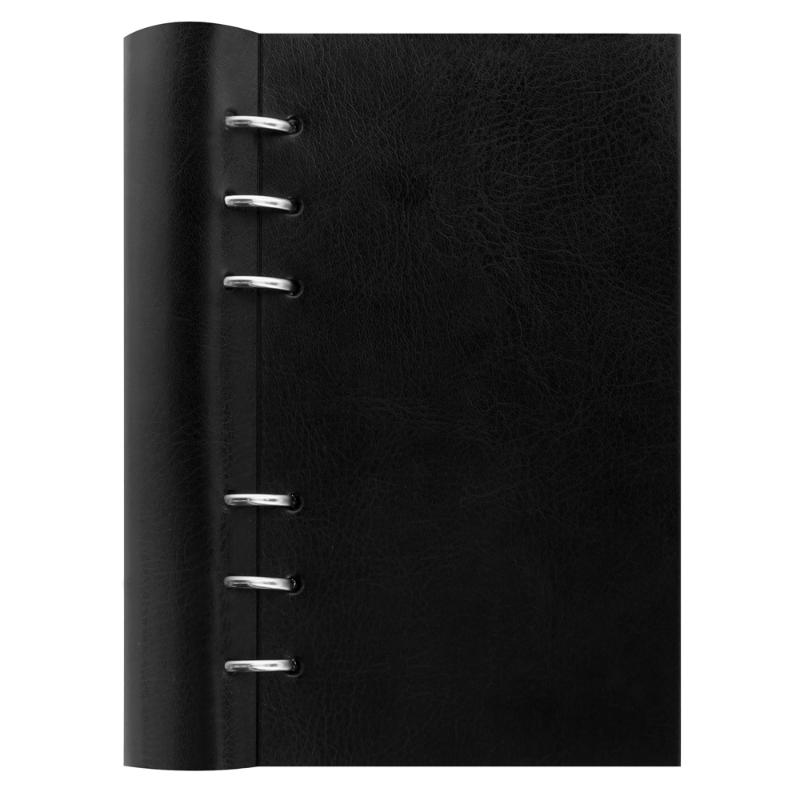 Filofax Clipbook Personal Black featuring a versatile leather-look cover, expandable design, and included planning tools.