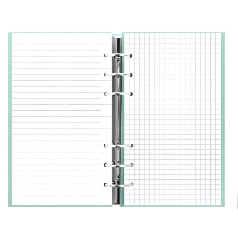 Filofax Clipbook Personal Duck Egg with soft pastel cover, flexible ring binder system, and multiple organizational sheets included.