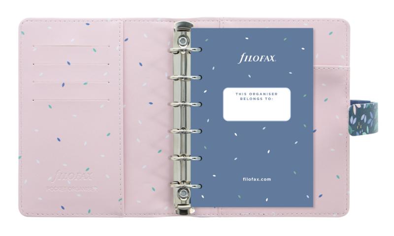 Filofax Garden Pocket Dusk organizer with faux-leather cover, vibrant interior, and essential planning tools for stylish organization.