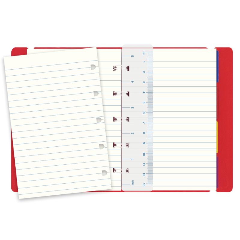 Vibrant red Filofax Pocket Notebook with elastic closure, twin wire spine, and customizable, flat-laying pages for versatile note-taking.