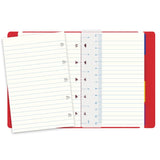 Vibrant red Filofax Pocket Notebook with elastic closure, twin wire spine, and customizable, flat-laying pages for versatile note-taking.