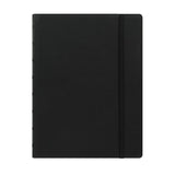 Elegant A5 black lined notebook with elastic closure, flexible pages, twin wire spine, and moveable index for easy organization.