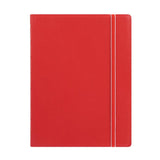 Red leather-look A5 Filofax Notebook with elastic closure, twin wire spine, and customizable, repositionable lined pages.